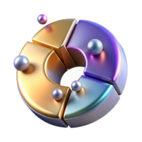 Abstract 3D Render of Metallic Pie Chart with Pearls png