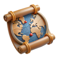 3D Render World Map Scroll Icon - Global Exploration, Travel, Adventure, Journey, Destination, Cartography, Navigation, Geography, Discovery, Route png