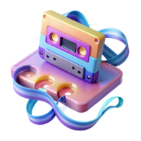 Vibrant 3D Render of Retro Cassette Tape with Colorful Ribbon png