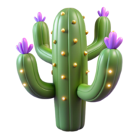 3D Render of a Luminous Cactus with Flowers png