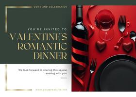 Green Red Valentine Romantic Dinner Invitation template
