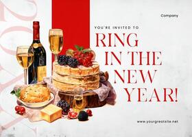 Red White Company New Year Party Invitation template