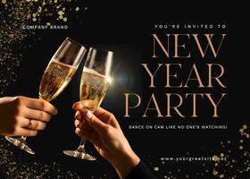 Black White Company New Year Party Invitation template