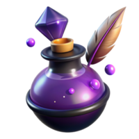 Purple Potion Bottle 3D Render Illustration with Quill png