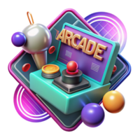 Retro Arcade Game 3D Illustration Joystick, Buttons, Colorful Background png
