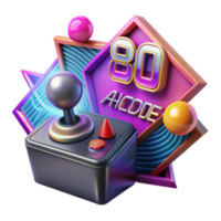 Retro 80s Arcade Joystick 3D Illustration, Vibrant Geometric Background png