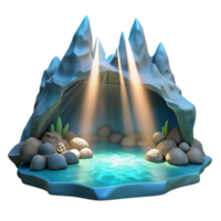 3D Render Ice Cave Background with Pool and Light Rays png