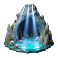 Enchanted Cave 3D Render Mystical Grotto with Glowing Pool and Light Beams png