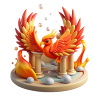 3D Render of Mythical Phoenix Bird in Temple Setting png
