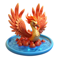 3D Render of Mythical Firebird in Water Nest Illustration png