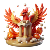 3D Render of Mythical Phoenix Bird on Columns, Fantasy Illustration png