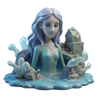 Serene Water Spirit 3D Render A Mystical Figurine in a Tranquil Pool png