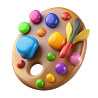 Vibrant 3D Render of an Artist's Palette with Paint and Brush png