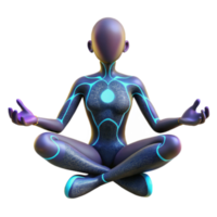 Serene 3D Render of a Meditator in Lotus Pose, Abstract Figure with Glowing Lines png