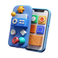 3D Render of Mobile App Interface Colorful App Icons and Buttons png