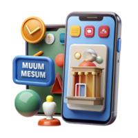 3D Illustration of Mobile App Interface with Building Design and Abstract Elements png
