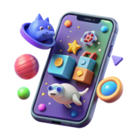 3D Render of Playful Smartphone App Interface with Cartoonish Elements png