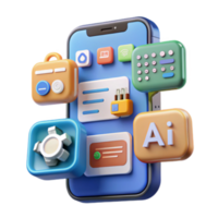 3D Illustration Mobile App Interface Design with Colorful Icons png