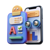 3D Render of Mobile App Interface Checklist and Data Analysis Illustration png