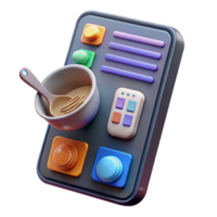 3D Render of a Mobile App Interface with Food Icons png