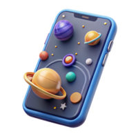 3D Render of Smartphone Displaying Colorful Planets Illustration png