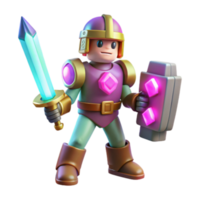 3D Render of a Cartoon Knight with Sword and Shield png