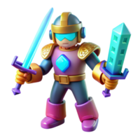 3D Render of a Retro-Futuristic Robot Knight with Swords png