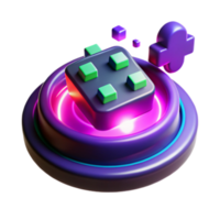 Vibrant 3D Render of Abstract Neon Cube on Platform png