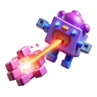 3D Render of Cute Robot Shooting Laser Beams at Cube Target png
