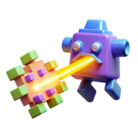 3D Render Colorful Cube Robot Shooting Laser Beam at Pixelated Target png