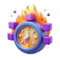 3D Render of a Flaming Clock with Cubes Time Management Concept png
