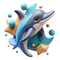 Adorable 3D Dolphin Illustration Leaping Joyfully in Cartoonish Ocean Scene png