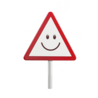A cheerful warning sign featuring a smiling face for a positive message. png