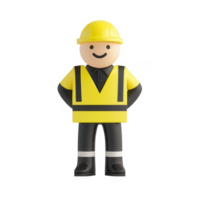 A cheerful construction worker in a safety vest and helmet, ready for work. png