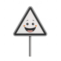 A smiling triangular sign to promote positivity and awareness in communities. png