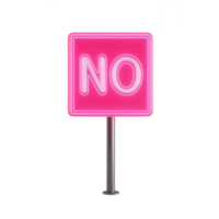 A vibrant neon sign displaying the word 'NO' in pink, emphasizing refusal and dissent. png