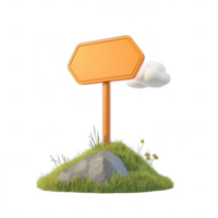 A vibrant blank signpost on a grassy hill, perfect for creative projects and navigation. png