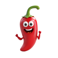Happy cartoon chili pepper character with a big smile and energetic pose. png