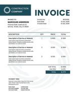 Dark Green Minimalist Company Construction Invoice template