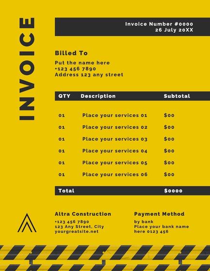 Yellow Construction Builders Company Invoice Template