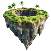 A breathtaking floating island lush with greenery and palm trees. png
