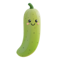 A cute cartoon cucumber character with a smiling face and vibrant green color. png