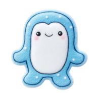 A cute blue plush toy character with a friendly smile and soft textures. png