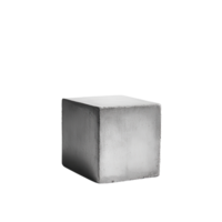 A simple, gray concrete cube on a white background, emphasizing minimalist design. png