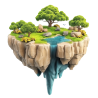 A serene floating island with trees and a cascading waterfall, perfect for tranquility. png