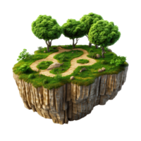 A serene floating island with lush trees and a winding path invites nature lovers. png