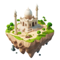 A stunning floating palace with intricate architecture and lush greenery. png
