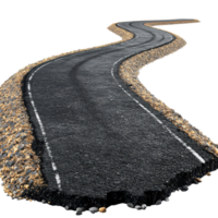 A winding road surrounded by gravel, representing a journey through nature. png
