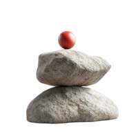 Balanced stones with a red sphere symbolizing harmony and tranquility. png