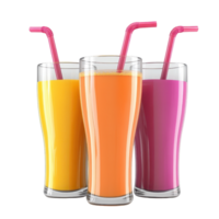 Colorful drinks with straws, perfect for summer refreshment and party vibes. png